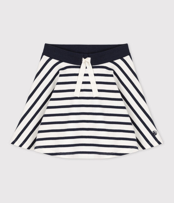 Girl's Stripy Thick Cotton Skirt MARSHMALLOW white/SMOKING blue