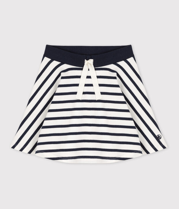 Girl's Stripy Thick Cotton Skirt white/blue