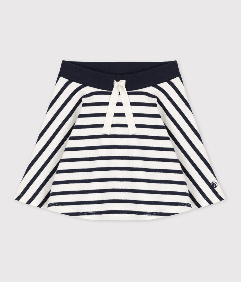 Girl's Stripy Thick Cotton Skirt white/blue