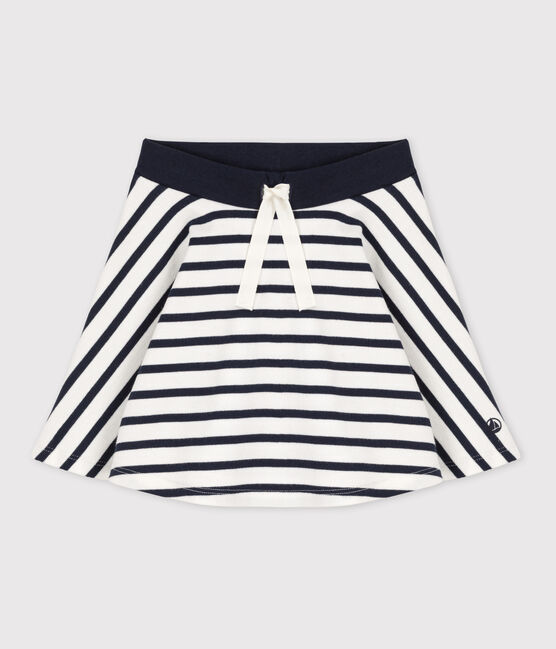 Girl's Stripy Thick Cotton Skirt MARSHMALLOW white/SMOKING blue