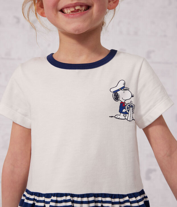 Girls' Short-Sleeved Cotton Dress blue/white