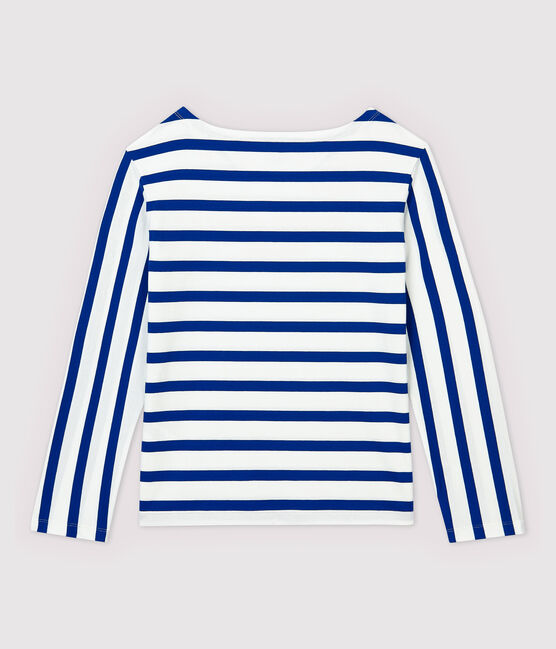 Women's Fine Breton Top. MARSHMALLOW white/SURF blue
