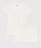 Girls'/Women's Cotton Short Pyjamas with Blue Hearts Pattern MARSHMALLOW white/MEDIEVAL blue