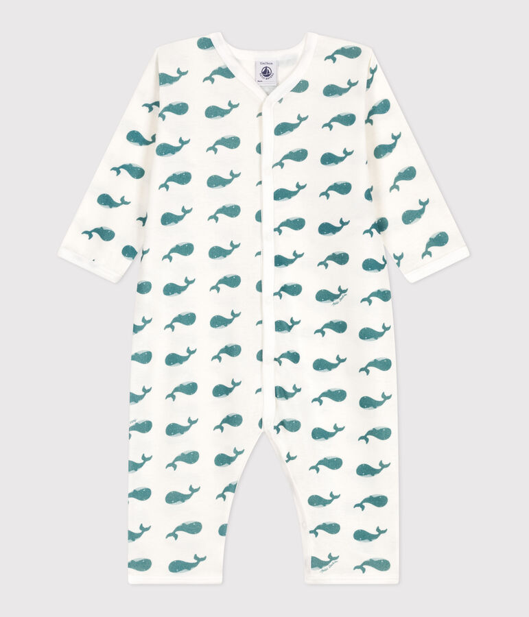 Baby cotton pajamas without whale feet white/green