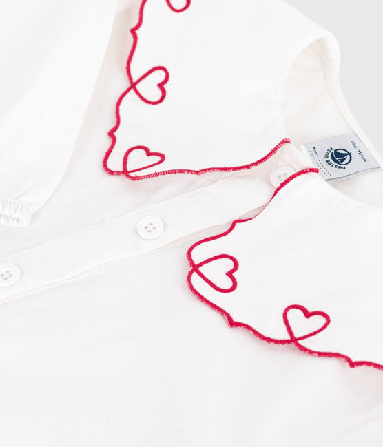 Children's long-sleeved plain cotton poplin blouse ECUME white