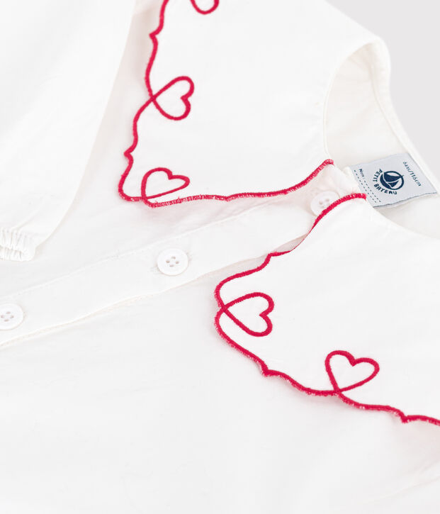 Children's long-sleeved plain cotton poplin blouse white