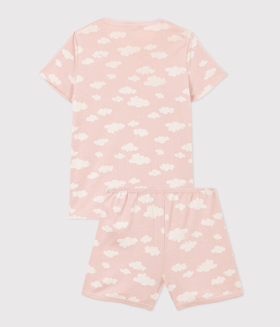Girls' Cloud Patterned Short Cotton Pyjamas SALINE /MARSHMALLOW