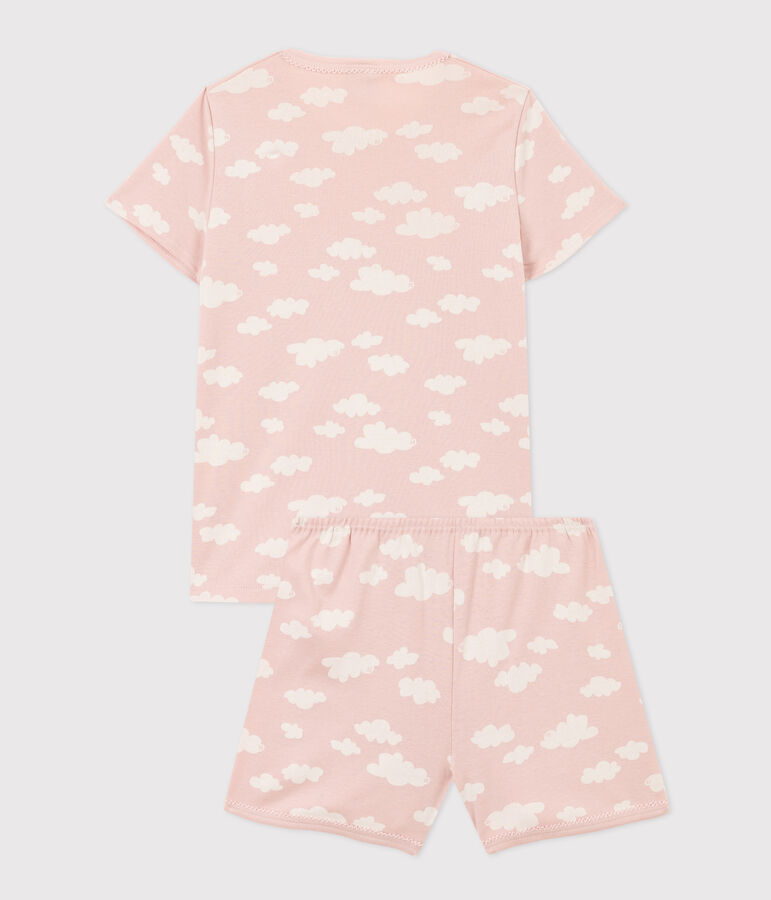 Girls' Cloud Patterned Short Cotton Pyjamas pink/white