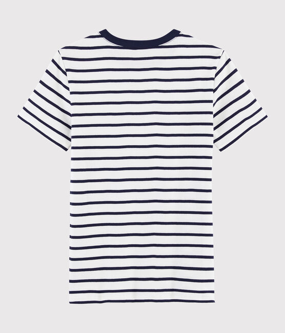 Women's iconic round neck T-shirt MARSHMALLOW white/SMOKING blue
