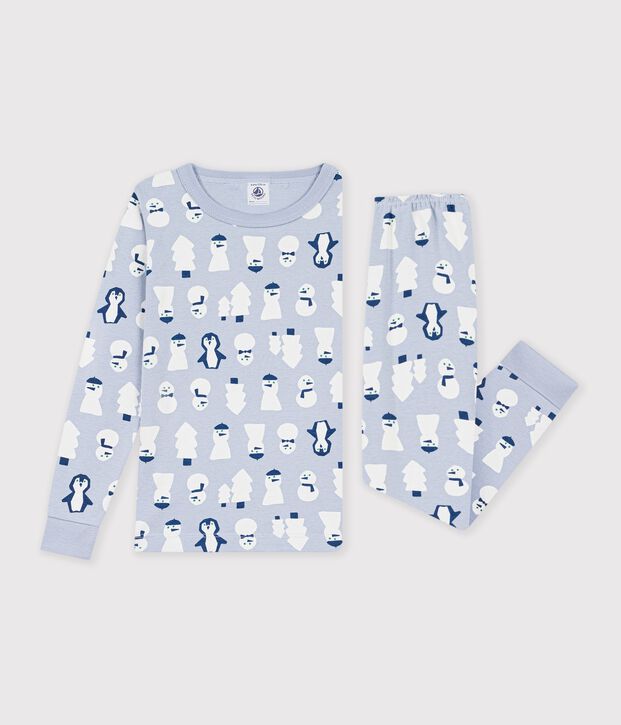 Children's snug-fitting printed cotton pyjamas blue/multicolor