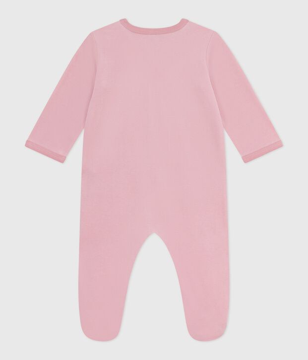 Babies' plain velour pyjama suit pink