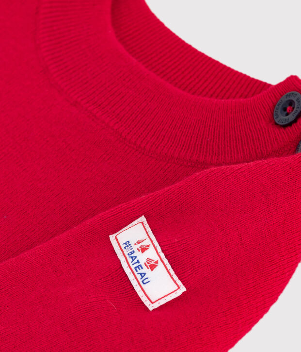 Babies' sailor jumper in plain wool and cotton red