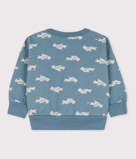 Babies' Bird Patterned Cotton Sweatshirt ROVER blue/MARSHMALLOW white