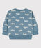 Babies' Bird Patterned Cotton Sweatshirt ROVER blue/MARSHMALLOW white