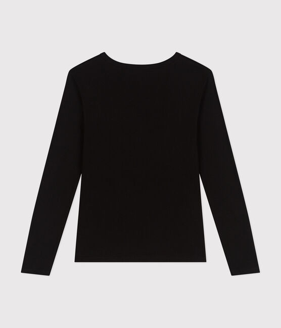 Women's plain long-sleeved iconic rib knit T-shirt BLACK black