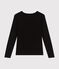 Women's plain long-sleeved iconic rib knit T-shirt BLACK black