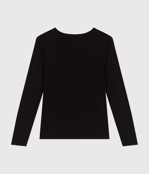 Women's plain long-sleeved iconic rib knit T-shirt black