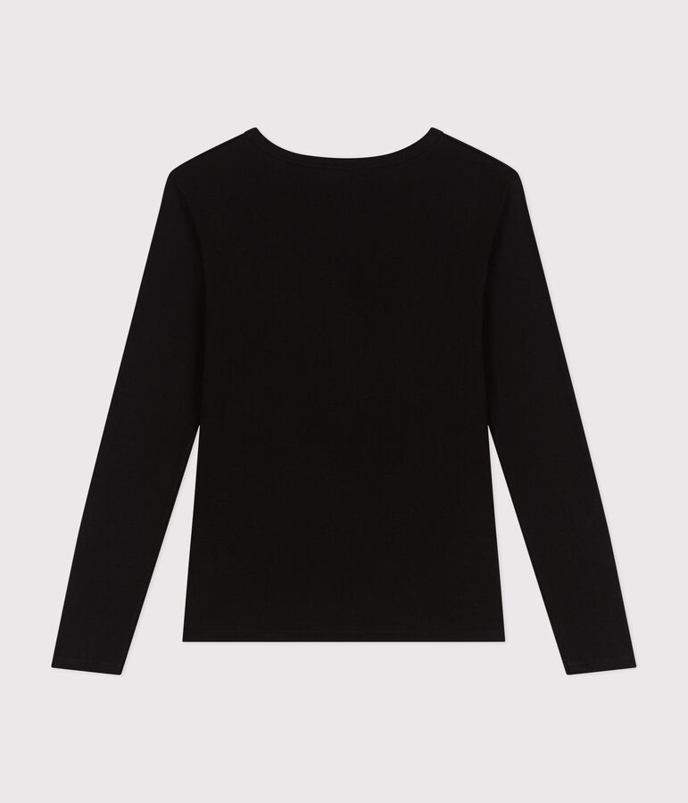 Women's plain long-sleeved iconic rib knit T-shirt black