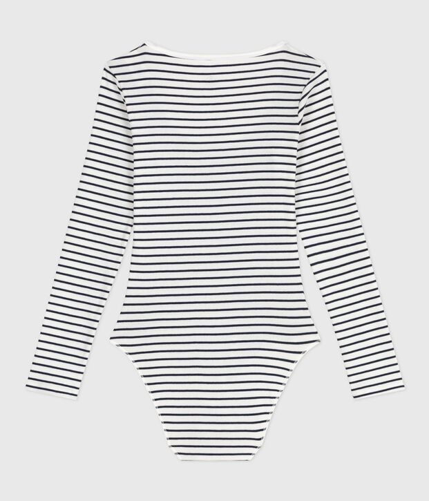 Women's striped cotton and elastane body white/blue