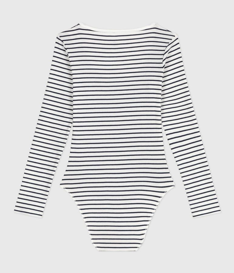 Women's striped cotton and elastane body white/blue