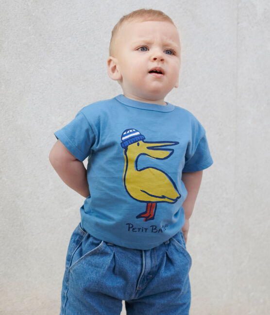Babies' short-sleeved plain cotton T-shirt ALASKA blue