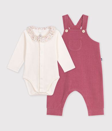 Cotton baby romper and bodysuit set with plain collar