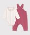 Ensemble salopette et body b&eacute;b&eacute; en coton avec col uni pink/ecru