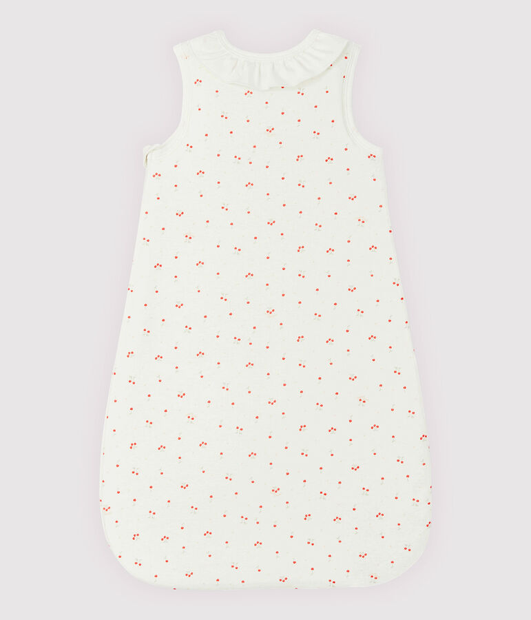 Babies' Organic Cotton Cherry Pattern Sleeping Bag with Little Collar MARSHMALLOW white/MULTICO white