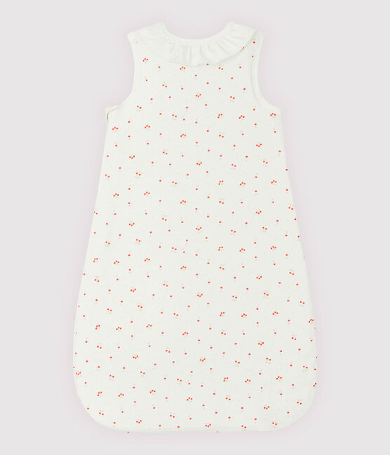 Babies' Organic Cotton Cherry Pattern Sleeping Bag with Little Collar MARSHMALLOW white/MULTICO white