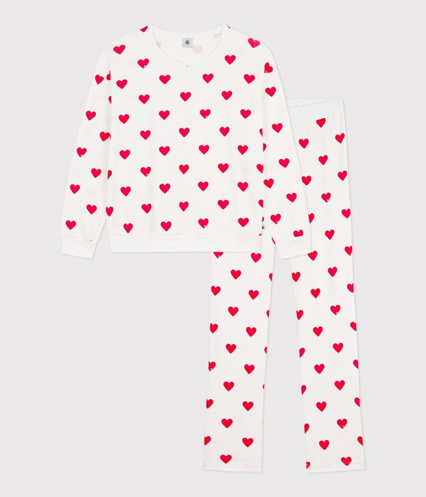Women's heart print cotton pyjamas white/red