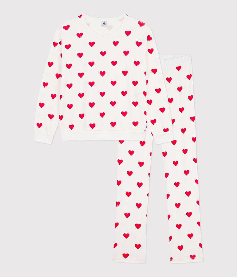 Women's heart print cotton pyjamas white/red