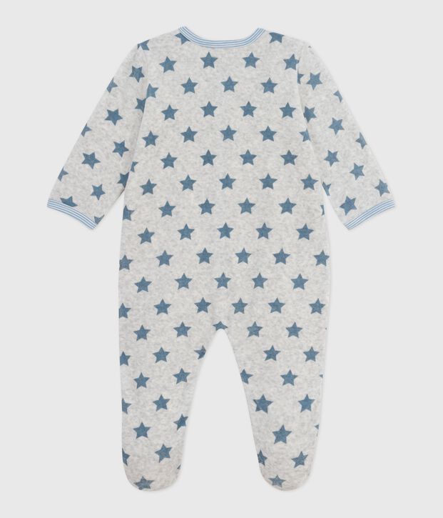 Babies' star-print velour pyjamas grey/blue