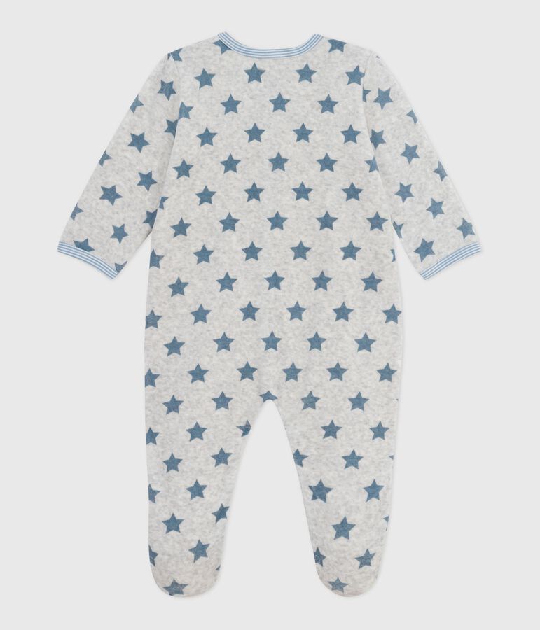 Babies' star-print velour pyjamas grey/blue
