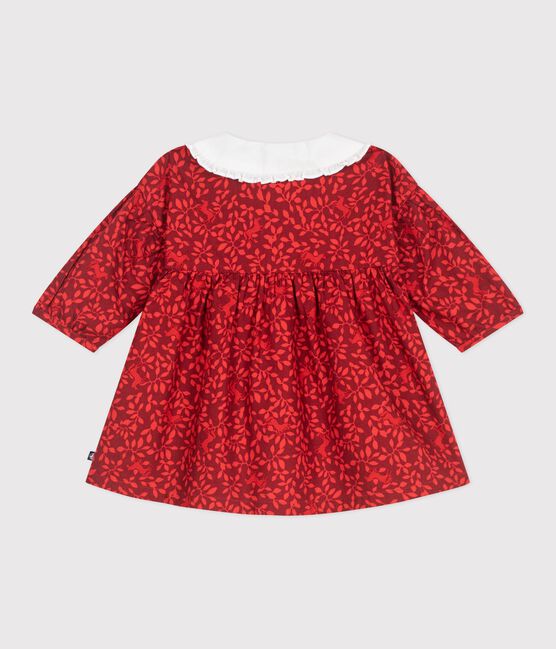 Babies' long-sleeved printed cotton dress with an embroidered collar AMARANTE red/TERKUIT