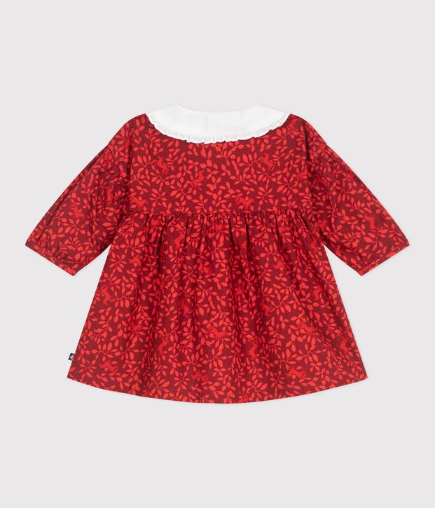 Babies' long-sleeved printed cotton dress with an embroidered collar red/red
