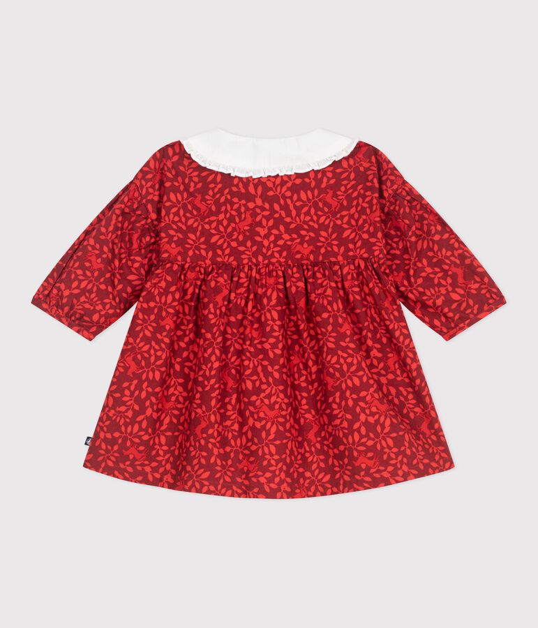 Babies' long-sleeved printed cotton dress with an embroidered collar red/red