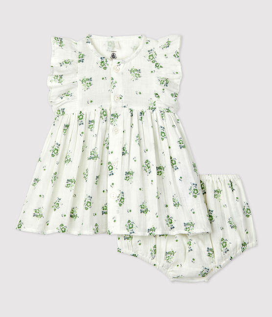 Babies' Organic Cotton Gauze Floral Print Dress With Bloomers MARSHMALLOW white/MULTICO white