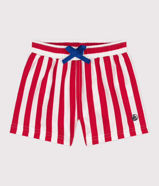 Babies' stripy printed swim shorts MARSHMALLOW red/SPI