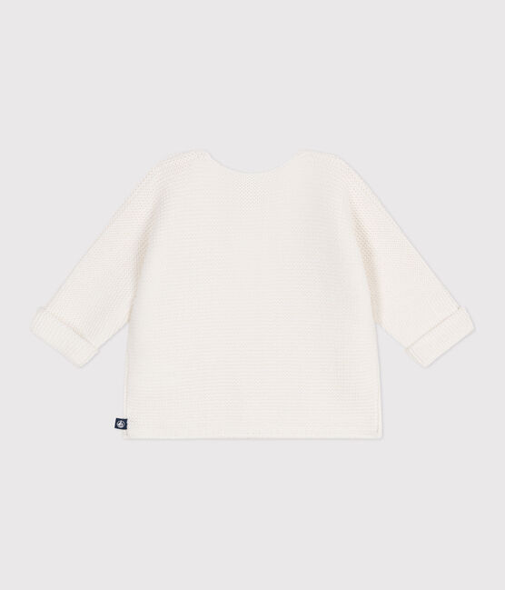 Babies' moss stitch cotton cardigan MARSHMALLOW white