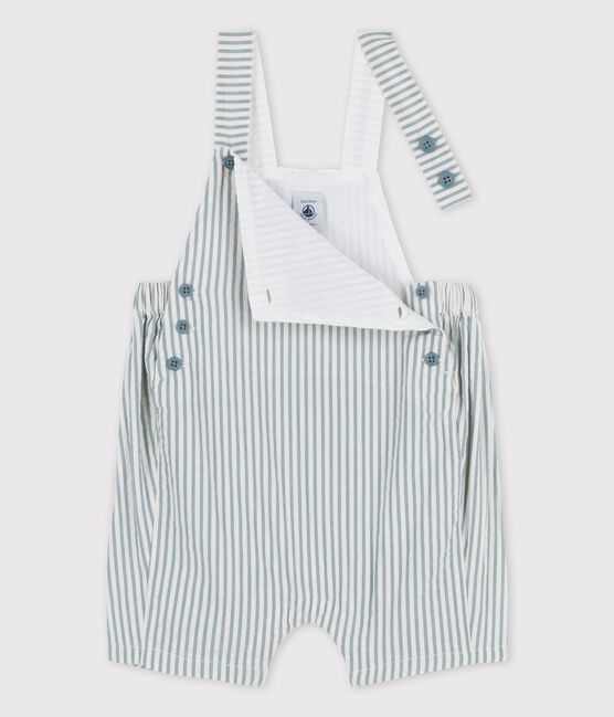 Babies' Seersucker Dungaree Shorts BRUT blue/MARSHMALLOW white