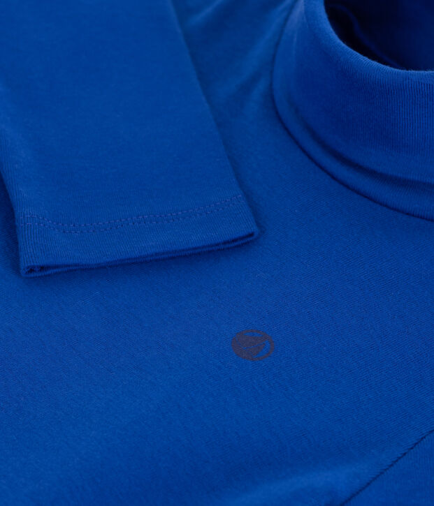 Children's plain cotton rollneck top blue