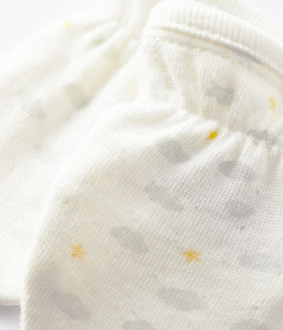Babies' Organic Cotton Tube Knit Scratch Mittens MARSHMALLOW white/MULTICO white