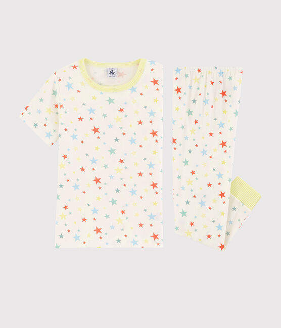 Boys' Colourful Starry Organic Cotton Pyjamas MARSHMALLOW white/MULTICO white