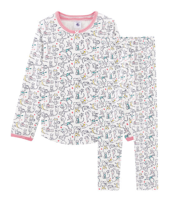 Girls' Ribbed Pyjamas MARSHMALLOW white/MULTICO white