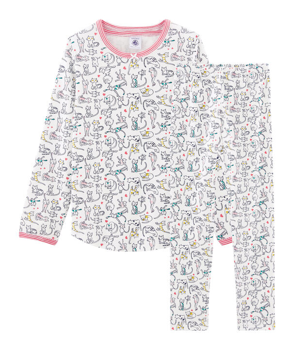 Girls' Ribbed Pyjamas white/multicolor