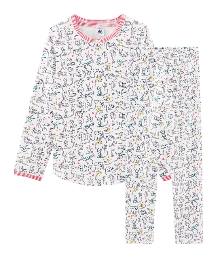 Girls' Ribbed Pyjamas white/multicolor