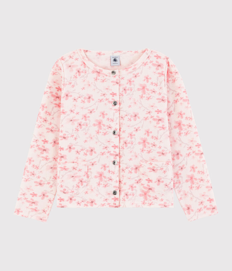 Girls' Jersey Piqu&eacute; Cardigan FLEUR pink/MULTICO white