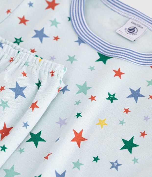 Children's printed cotton pyjamas with short sleeves and long legs blue/multicolor