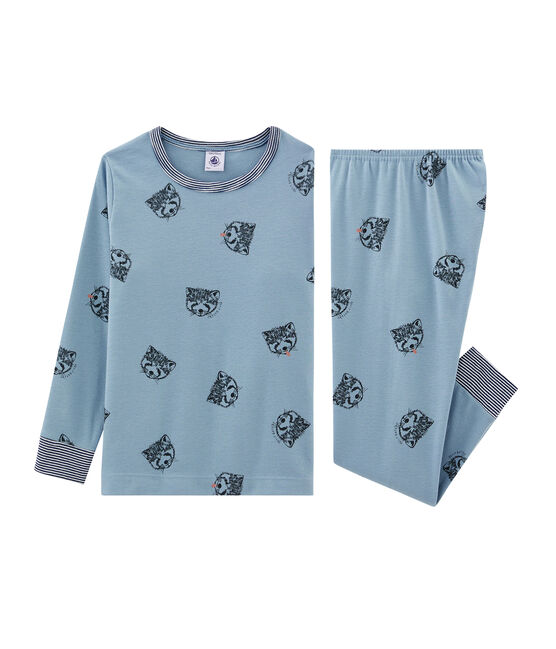 Boys' Ribbed Pyjamas ACIER blue/MULTICO white