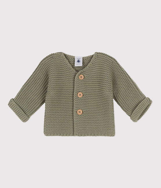 Babies' Moss Stitch Cotton Cardigan MARECAGE green